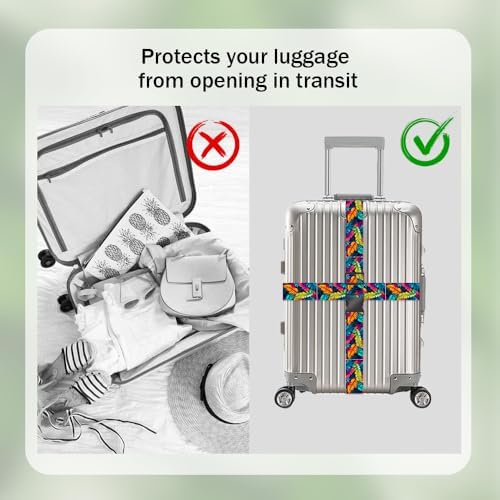 2 Pack Luggage Straps for Suitcases Colorful Tropical Leaf Design for Trips - Image 4