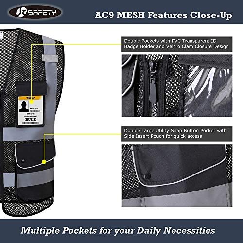 JKSafety 9 Pockets High Visibility Zipper Front Safety Vest - Image 6
