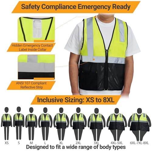 AYKRM 2 Pocket Mesh High Visibility Reflective Safety Vest - Image 5