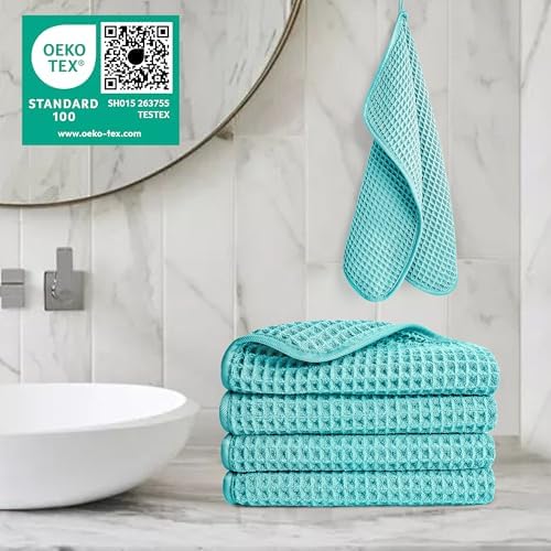 POLYTE 430 GSM Poly Blend Microfiber Waffle Wash Cloth Face Towel, 13x13 in - Image 5