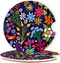 Ceramic Car Cup Holder Coasters Set of 2, 2.56 in Tropical Flowers by Mengduxd