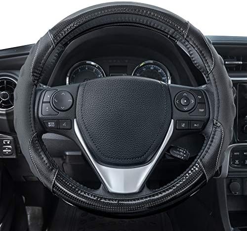 Motor Trend GripPlus Black Carbon Fiber Steering Wheel Cover, Standard 15 inch - Image 4