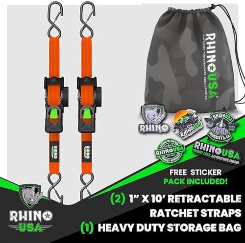 Rhino USA Retractable Ratchet Straps - 1in x 10ft - Image 6