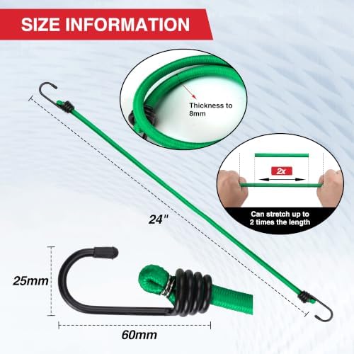 WORKPRO 24" Bungee Cords with Hooks, 4 Pack Heavy Duty Outdoor Bungee Strap - Image 2