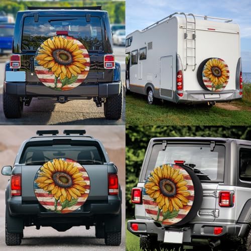 Spare Tire Cover for RV Trailer, American Flag Sunflowers Flower Waterproof Sun - Image 6