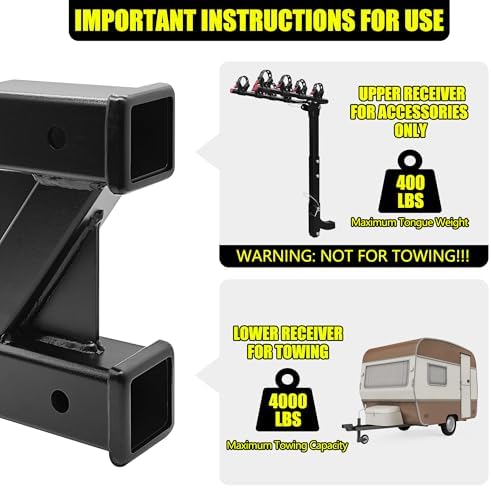 KAIRAY Double Hitch Receiver, 2 inch Trailer Dual Hitch Extension Riser - Image 7