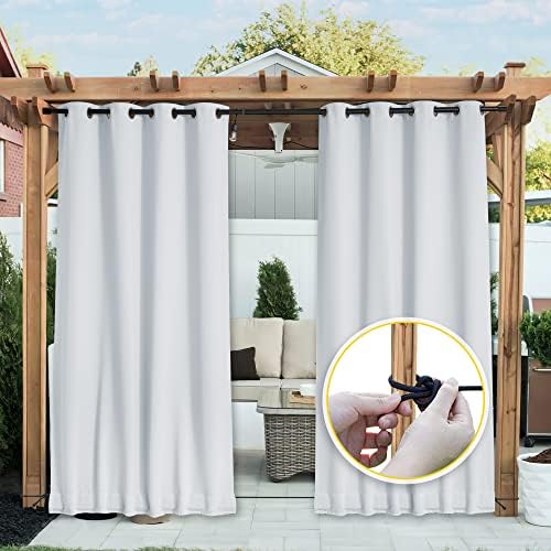 NICETOWN Outdoor Curtains Waterproof Fixed Bottom W52xL95 Greyish White - Image 2