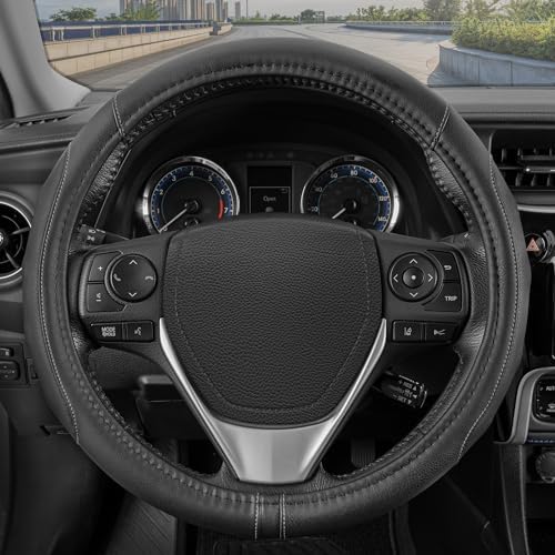 Motor Trend GripDrive Faux Black Leather Steering Wheel Cover by MotorTrend