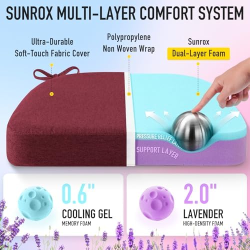 SUNROX Cooling Gel Memory Foam Chair Cushions, 2.6" Thick U-Shaped Dual-Layer - Image 2