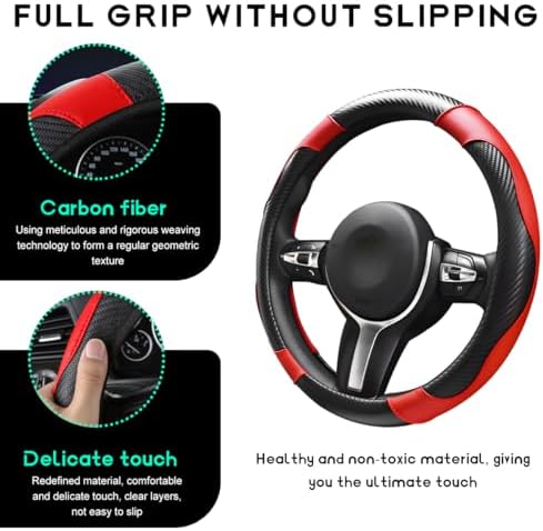 Car Steering Wheel Cover, 15 inch Carbon Fiber Microfiber Leather Elastic - Image 3