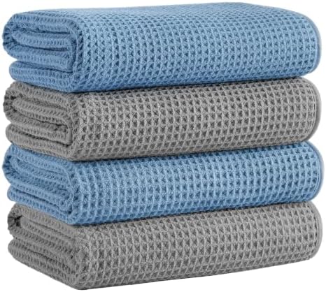 Microfiber Waffle Bath Towels, 4 Pieces, Fast Drying, Lint Free 430 GSM by Unknown