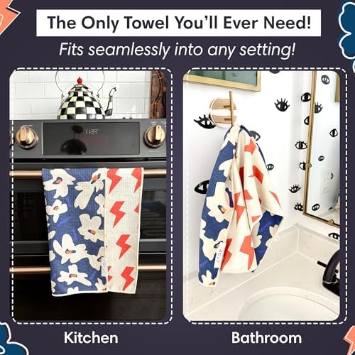 crae. Reversible Microfiber Hand Towel, Aqua Daisy - Image 2