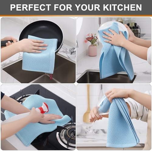Kitinjoy 100% Cotton Waffle 12-Pack Kitchen Towels, Sky Blue - Image 4