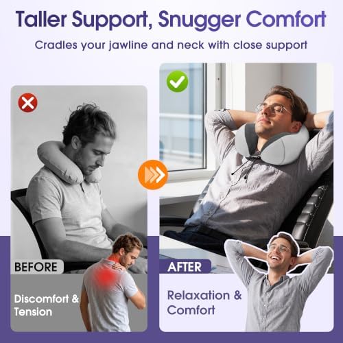 CloudBliss Neck Pillow for Sleeping, Memory Foam Travel Pillow, Light Grey - Image 6