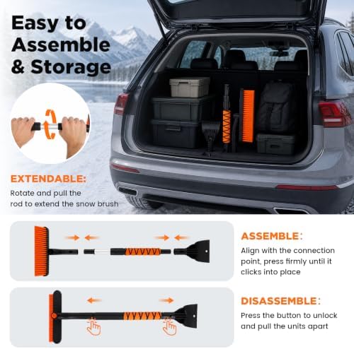 33" Snow Brush and Ice Scraper for Car Windshield, Extendable & 360° Pivoting - Image 6