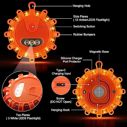 Tobfit 8 Pack USB-C Rechargeable LED Road Flares Roadside Emergency Car Kit - Image 3