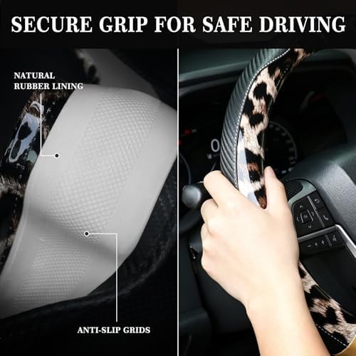 KAFEEK Dark Brown Leopard Print Steering Wheel Cover - Image 3