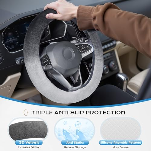 Coverado Steering Wheel Cover, Anti-Slip Fluffy Car Steering Wheel Cover - Image 2