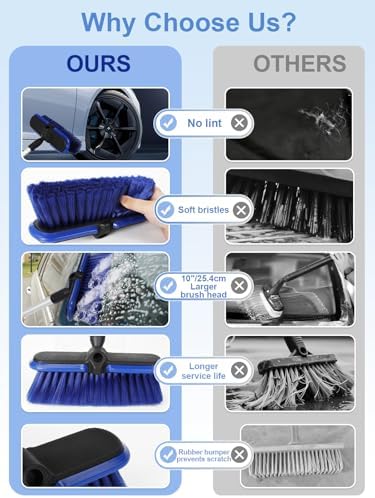 Car Wash Brush with Long Handle 62"/156cm Telescoping Mop Pole 10" /25.4cm - Image 4