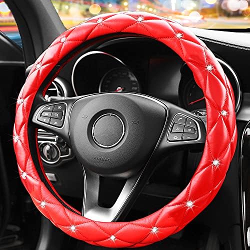 YOGURTCK Cute Diamond Soft Leather Anti-Slip Steering Wheel Cover by YOGURTCK