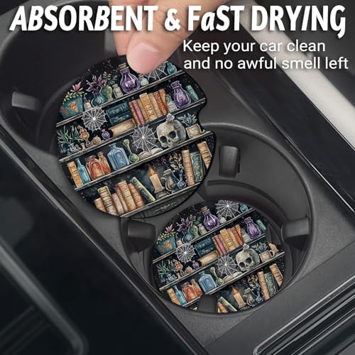 Yonlevres Car Coasters for Cup Holders, Gothic Bookshelf, 2 Pack 2.75" - Image 2