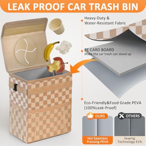 Vankor Car Trash Can with Lid Leak Proof Car Accessories - Image 3