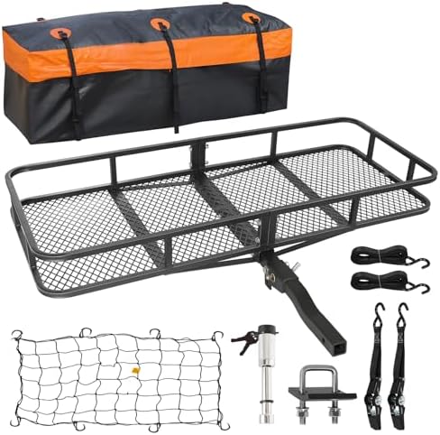 WEIZE Folding Hitch Mount Cargo Carrier Basket 60" X 20" X 6"+ Waterproof Cargo by WEIZE