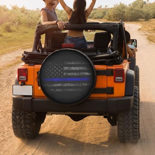 Thin Blue Line Spare Tire Cover Dust-Proof Wheel Tire Cover Fit Trailer - Image 4