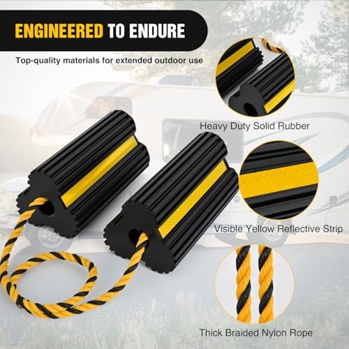 Nilight Wheel Chocks Rubber Yellow Reflective Strips 4 Pack - Image 5