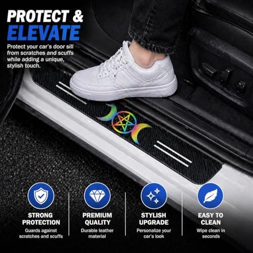 5PCS Hello Beautiful Car Door Sill Protector, Leather Sill Stickers - Image 2