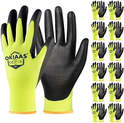 OKIAAS PU Coated Work Gloves Men, Ultra Grip & Lightweight, 12 Pairs Bulk by OKIAAS