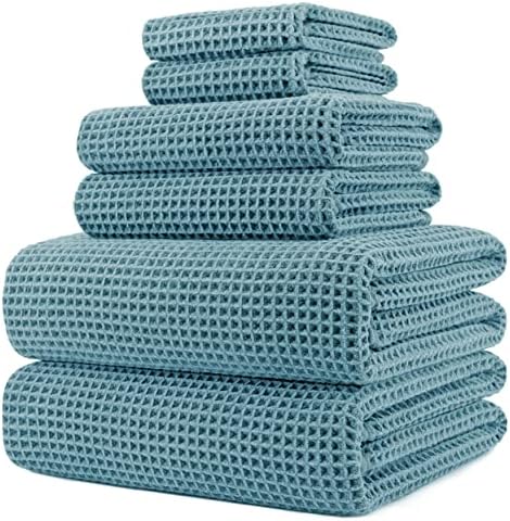 POLYTE 430 GSM Poly Blend Microfiber Quick Dry Waffle Bath Towel Set of 6 by Polyte