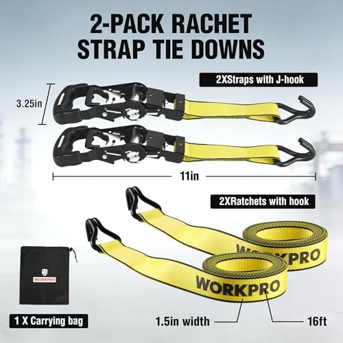 WORKPRO Ratchet Tie Down Straps, Fits - Image 4