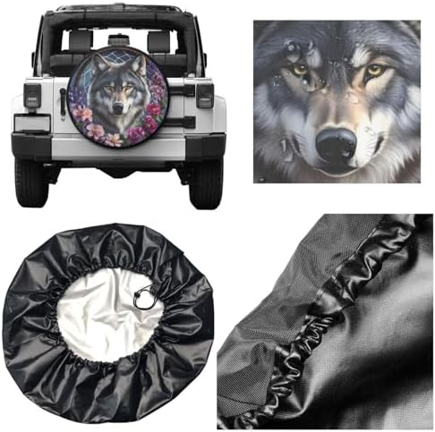 Dreamcatcher Flowers Wolf Spare Tire Cover - Image 3