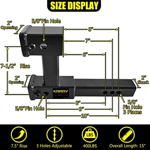 KAIRAY Double Hitch Receiver 2 Inch Trailer Dual Hitch Extension Riser Adapter - Image 2