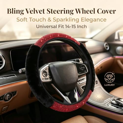 Bling Steering Wheel Cover Fluffy Red Rhinestone - Image 5
