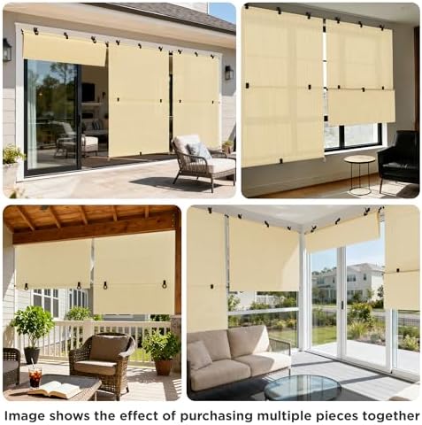 Outdoor Roller Shade 5'W x 7.5'H Cordless Shades Roll Up, Folding Exterior - Image 6