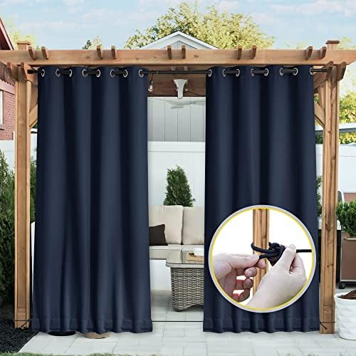 NICETOWN 2 Panels Outdoor Curtains Waterproof Fixed Bottom W52xL95 Navy - Image 2