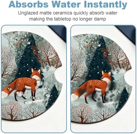 Ceramic Car Cup Holder Coasters Set of 2, 2.56 in Snow Fox - Image 5