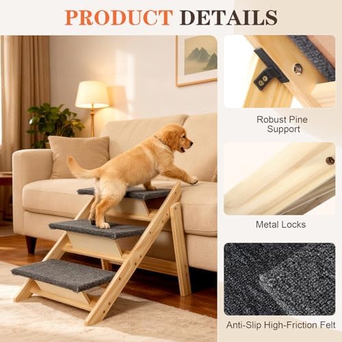 Foldable Dog Stairs for Bed, 3-Step 2-in-1 Dog Steps & Ramp for High Bed Couch - Image 4