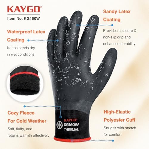 KAYGO Winter Work Gloves, Non-Slip Thermal Latex Coated - Image 2