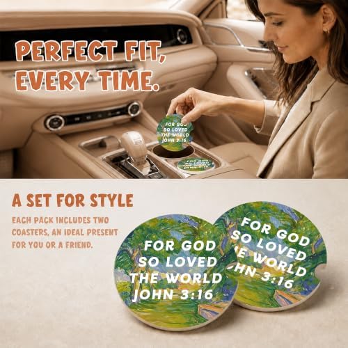 Christian Bible Car Coasters, Oil Painting Scripture Faith Cup Holders - Image 2