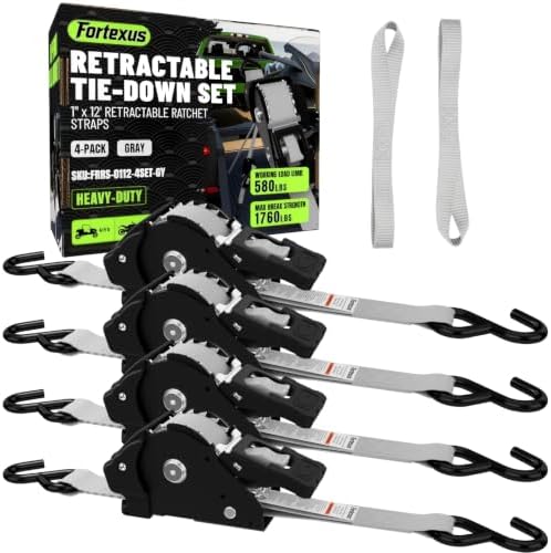 Retractable Ratchet Straps, 1 Inch x 12 Feet, 760lb Break Strength, Self by Fortexus