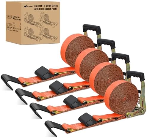 Nilight Flat Hook Ratchet Straps 4 Pack 2 in x 30 Ft by Nilight