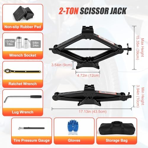 2 Ton Scissor Jack, 4409 Lbs Car Jack Kit - Image 3