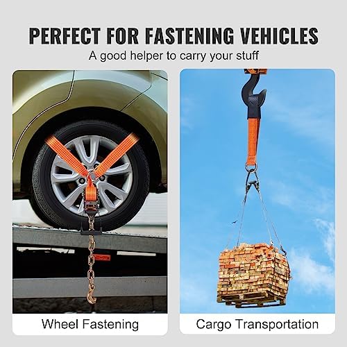 VEVOR Car Tie Down with Chain Anchors, Lasso Style 2"×120" Tire Straps - Image 6