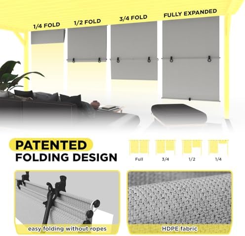 Outdoor Roller Shade 5'W x 10'H Cordless Shades Roll Up, Folding Exterior Patio - Image 2