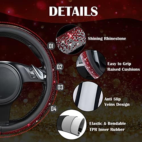 CAR PASS Bling Diamond Leather Steering Wheel Cover, Bling Sparkly Crystal - Image 5