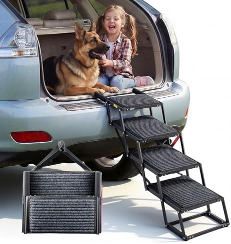 VEVOR Dog Stairs for Car, 4 Steps Extra Wide Foldable Dog Ramp for Large Dogs by VEVOR