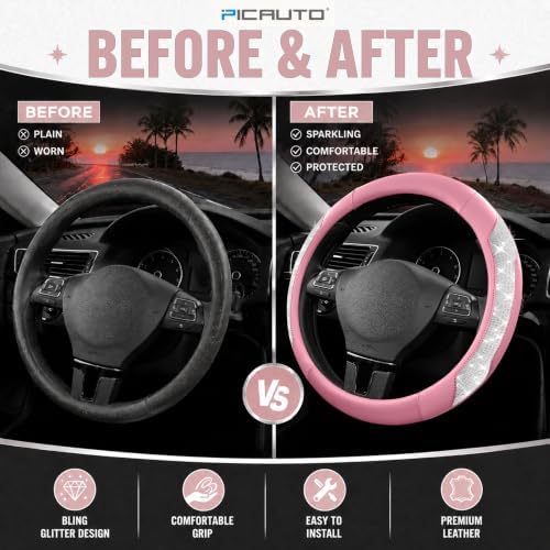 PIC AUTO Steering Wheel Cover, Sparkly Crystal Bling Glitter - Image 6